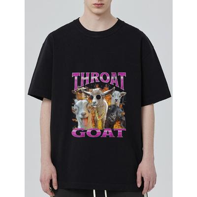 Schwarzes T-Shirt mit Throat Goat Grafikdruck und Ziegenmuster für Freizeitkleidung