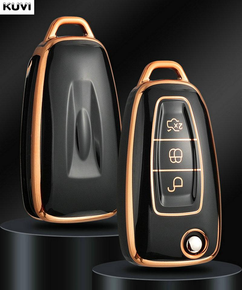 TPU Faltbarer Autoschlüssel-Etui Abdeckung Tasche Schlüsselanhänger für Ford Focus C-Max S-Max Galaxy Mondeo Ranger Transit Tourneo Custom Styling