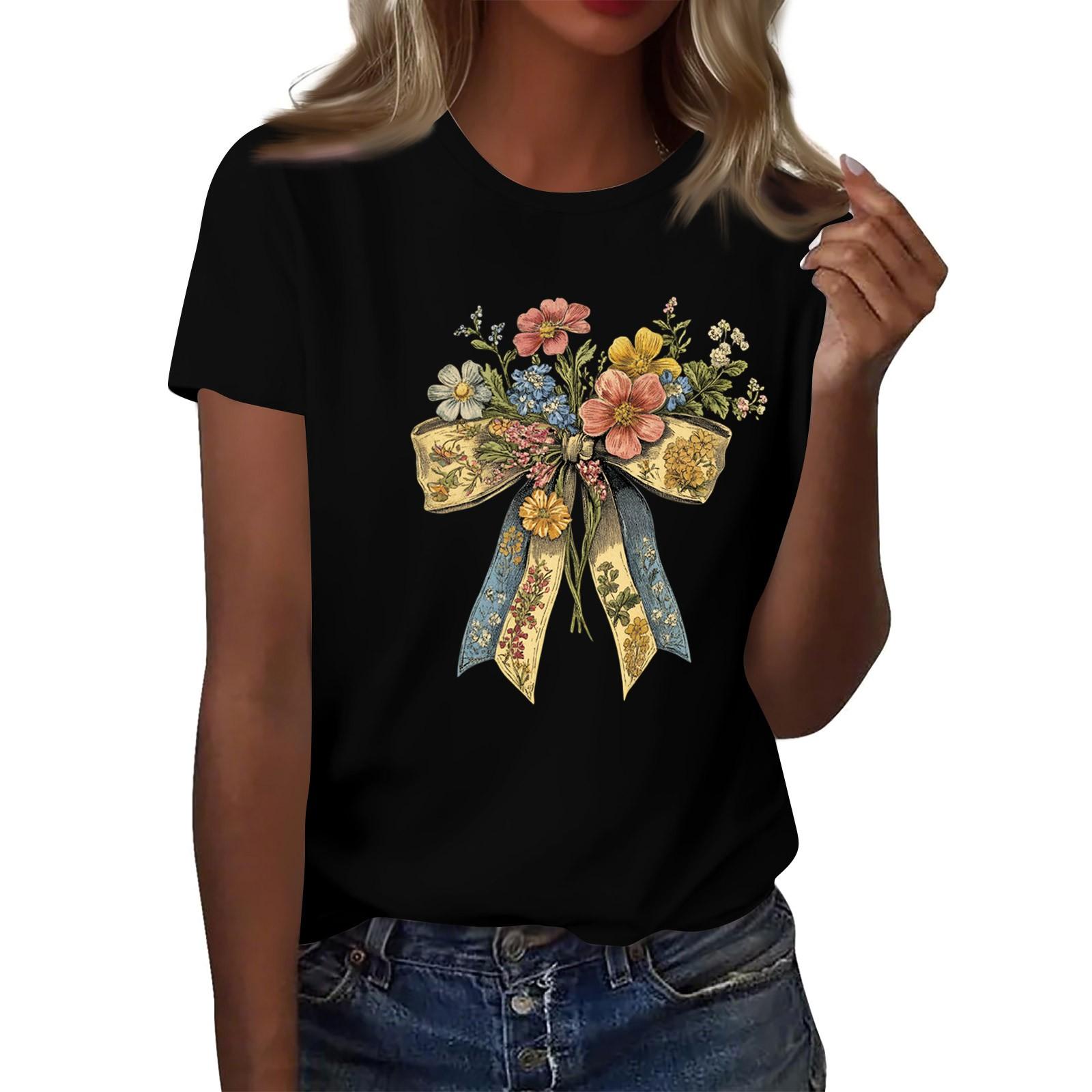 

Женская мода повседневная футболка с круглым вырезом и короткими рукавами, топ, футболка, топ S чёрный