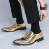 Britain Men's Pointed Black Gold Rivet Casual Dress Homecoming Shoes Rock Punk Loafers Formal Wedding Footwear Zapatos Hombre