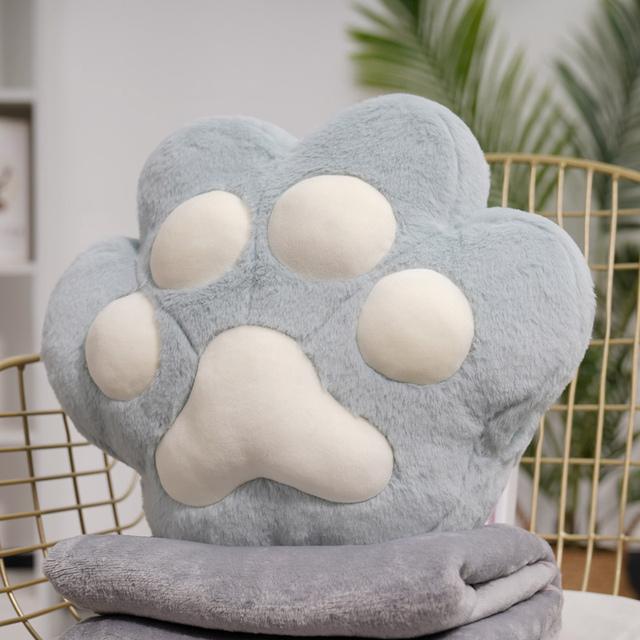 34/40cm Bear Cat Paw Pillow with Two Holes Flannel Blanket Colorful Stuffed Fuzzy Animal Handwarmer Pillow for Winter Warm
