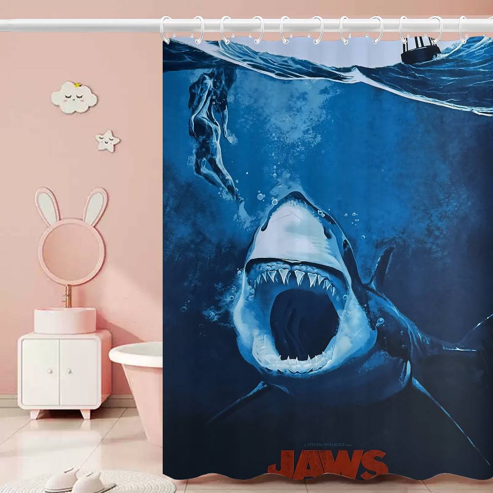 J-JAWS Movie 1pc Pattern Shower Curtain Plus Hooks Waterproof Machine Washable Polyester Fabric Abstract