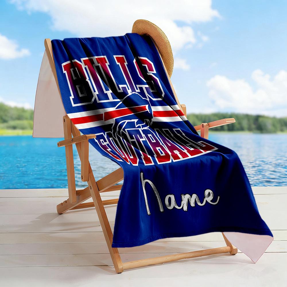 Buffalo Bills Football Customize Your Name Beach Towel Quick-Dry Soft Microfiber Suitable for Sports Travel Swimming Yoga Bathroom Beach And Pool