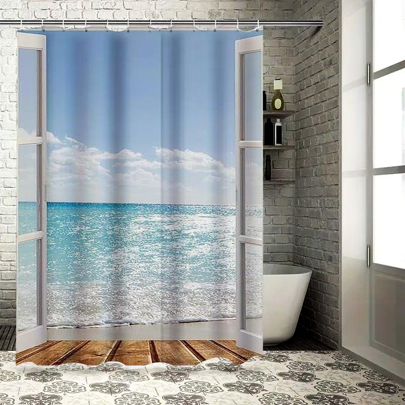 Window to the Sea Waterproof Shower Curtain Heat Resistant Machine Washable Non-Transparent 180x180cm