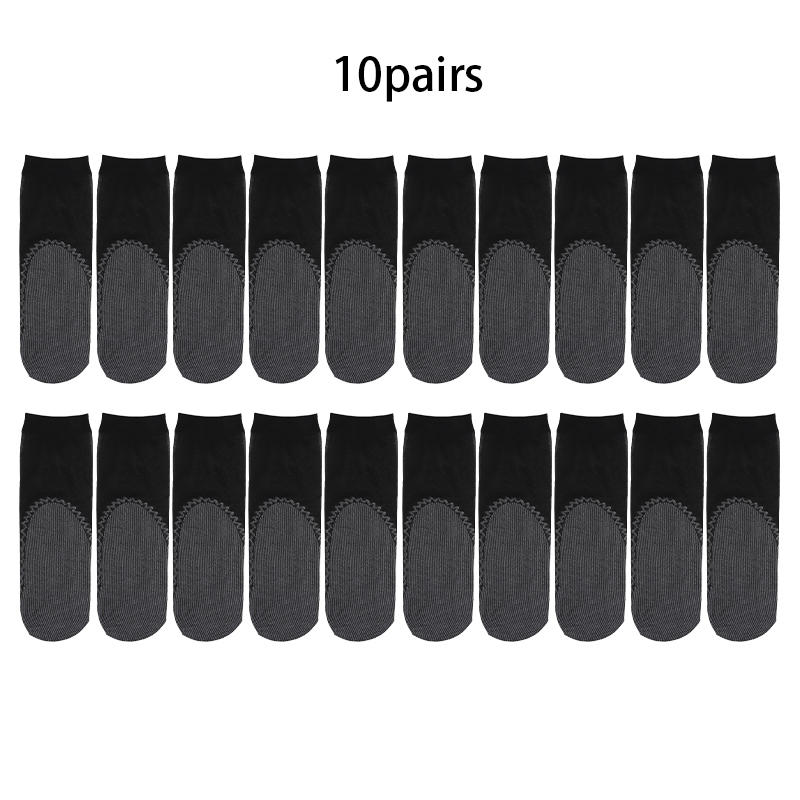 

10 пар летних невидимых противоскользящих носков из хрустального шелка, прозрачные носки до щиколотки, бесшовные короткие носки, влагопоглощающие, противоскользящие чёрный