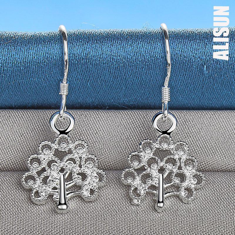 925 Sterling Silber Baumförmiger Anhänger Piercing Ohrringe Modischer Hochzeitsschmuck