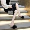 Fashion Fur Feather Lady Fashion Wedding Slip-On Pink Women Sandals 2025 Fluffy Peep Toe Sexy High Heels Women Square Toe Shoes Footwear