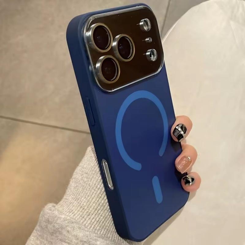 Luxury Large Window Glass Camera Protection Phone Case For iPhone 17 Air 16 15 14 13 12 Pro Max Magnetic For Magsafe Matte Cover