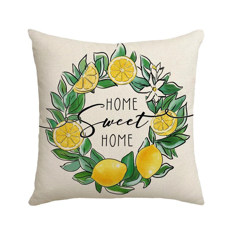 Summer New Style Lemon Small Fresh Printed Pillow Case Simple Sofa Bedside Fruit Linen Waist Pillow