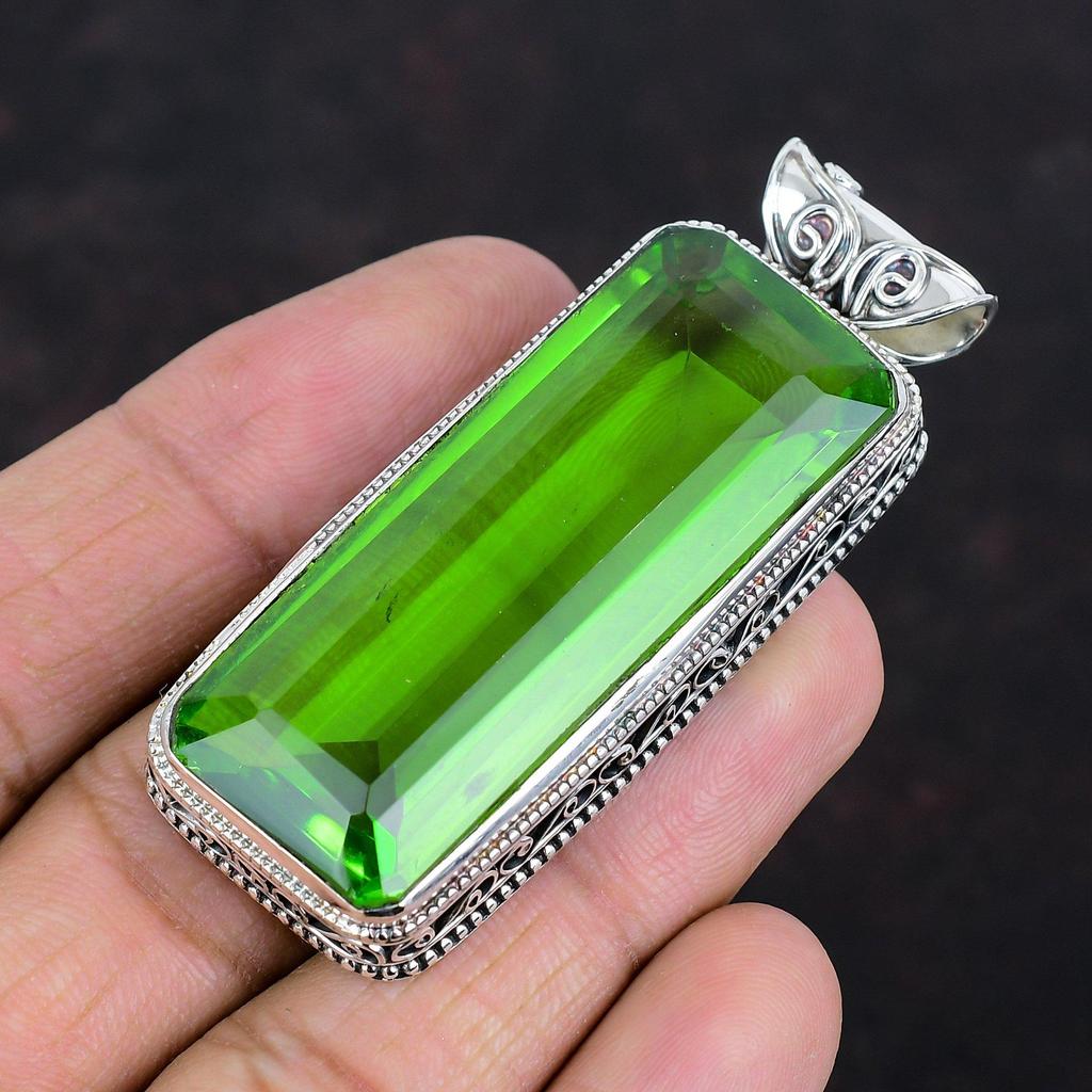 Faceted Peridot Pendant Original Gemstone Pendant 925 Sterling Silver Pendant Handmade Jewelry Vintage Pendant Gifts for Wife Dainty Jewelry
