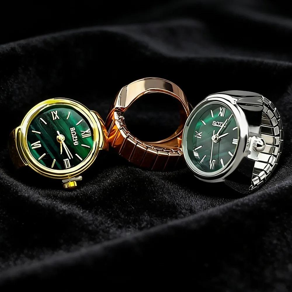 Punk Digital Quartz Finger Ring Watch, Green Dial Elastic Band Couple Ring Watch for Women Men by Kiss Jewelry