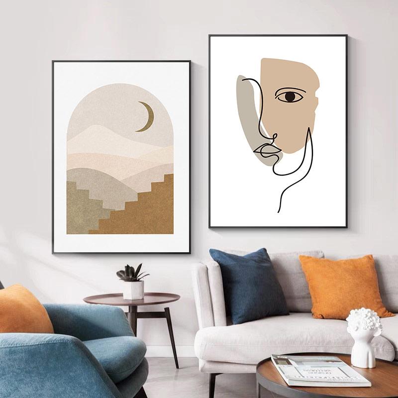 Abstract Boho Mountain Face Line Geometry Wall Art Picture Minimalist Canvas Painting Print Poster ForLiving Room Interior Decor