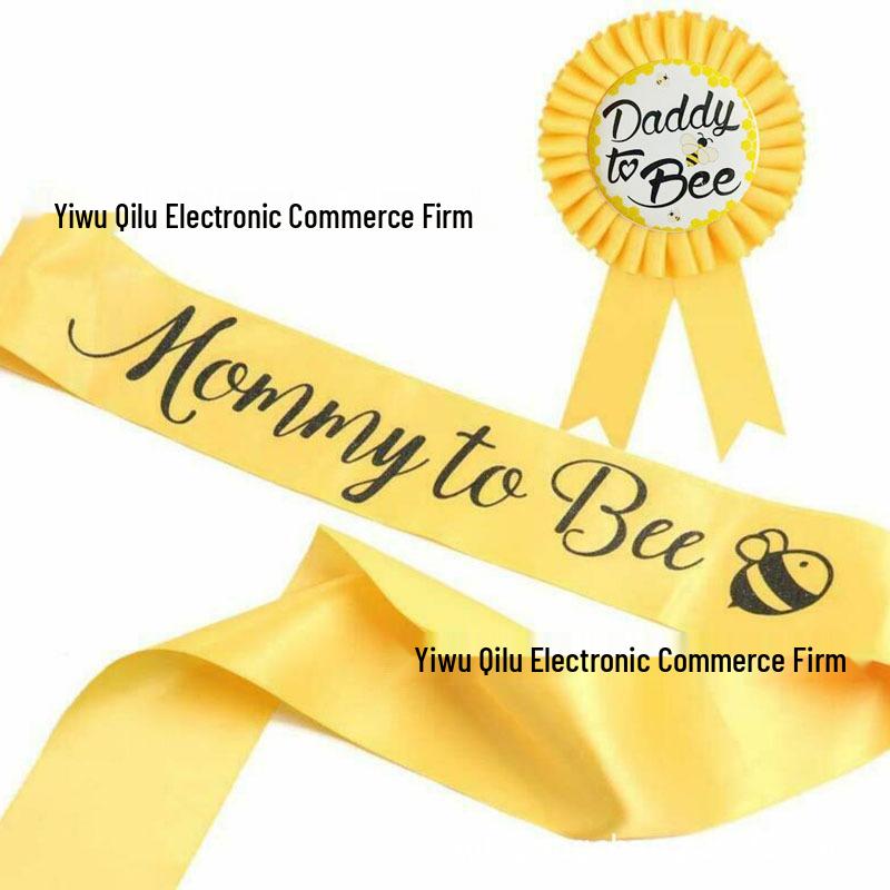 Bee-Themed Baby Shower Mom-to-Bee Sash & Dad-to-Bee Badge One Size