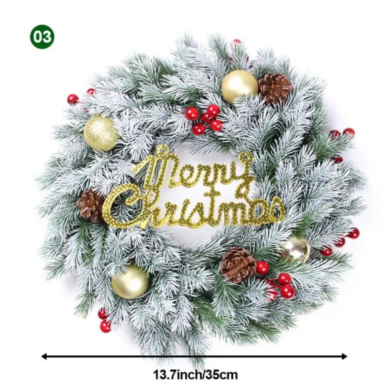 35cm Merry Christmas Wreath Front Door Artificial Pine Needle Snow Garland Christmas Decoration New Year Navidad Home Decor