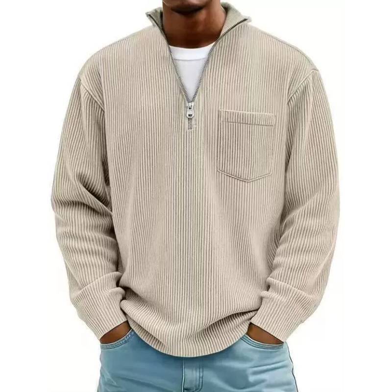 Felpa con cappuccio in velluto a coste stile urbano con cerniera da uomo per l'autunno, abbigliamento casual