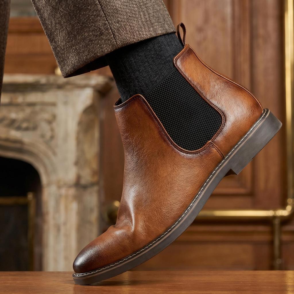 Chelsea Boots Men Brand 2026 Casual Comfortable Retro Fashion Boots Leather