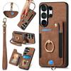 Ring Holder Cards Solt Leather Wallet Case For Samsung S25 Ultra S24 Plus S23 A16 A17 A07 Magnetic Kickstand Pocket Strap Cover