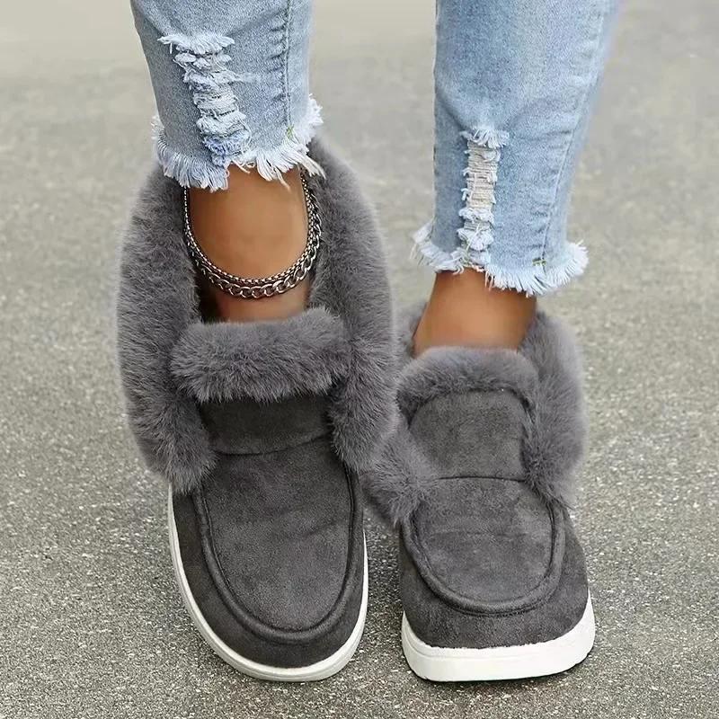 New Ladies Slip On Comfortable Ankle Boots Women Winter Warm Plush Fur Snow Boots Suede ShoesFemale Footwear Botas Femininas