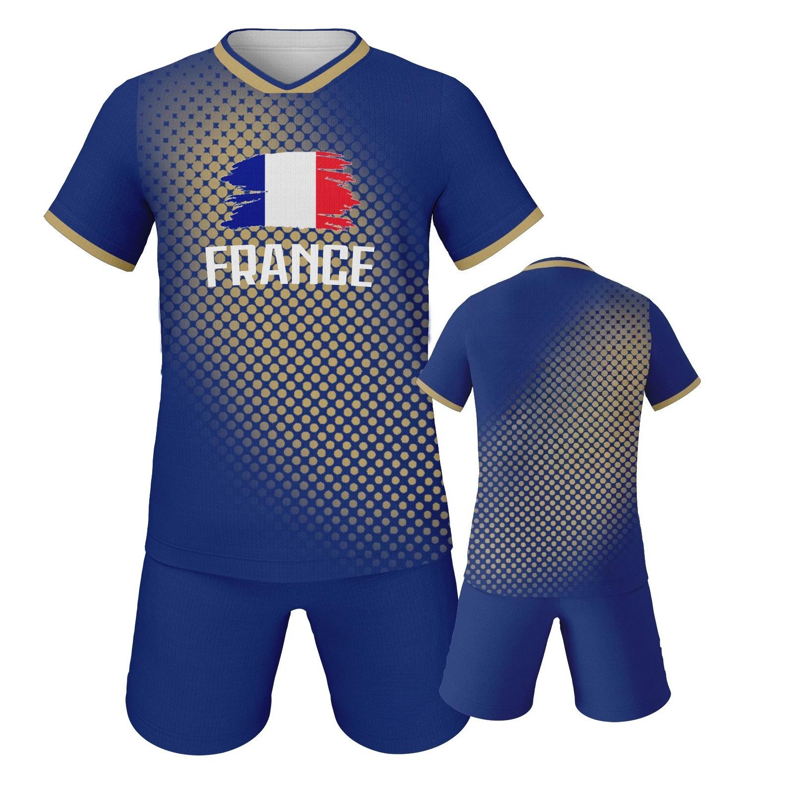 Soccer Jersey Shorts France Football Shirts Team Training Outfit Breathable Soccer Kit XS