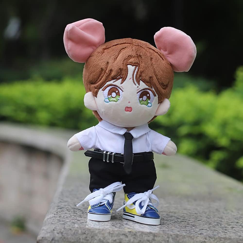 niannyyhouse 20cm Doll Clothes Plush Suit Leather Jacket White Shirt Tie Pants Cotton Outfit Red