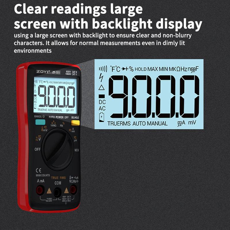 ZOYI ZT111 4-Digit High-Precision Auto-Ranging Digital Multimeter with Overload Protection for Appliance Repair-NCV