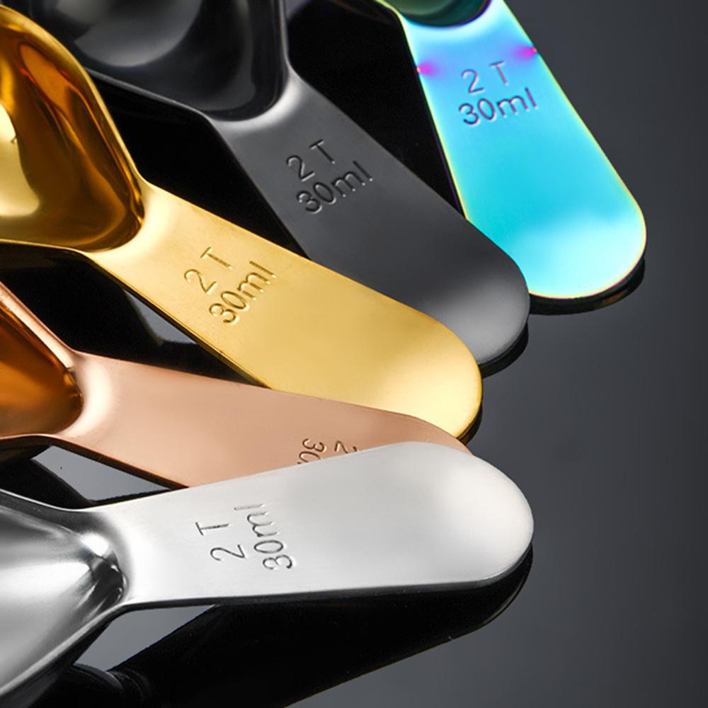 2Pcs Stainless Steel Coffee Bean Measuring Spoon Powder Scoop with Graduated Scale 30ml 15ml Baking Tools