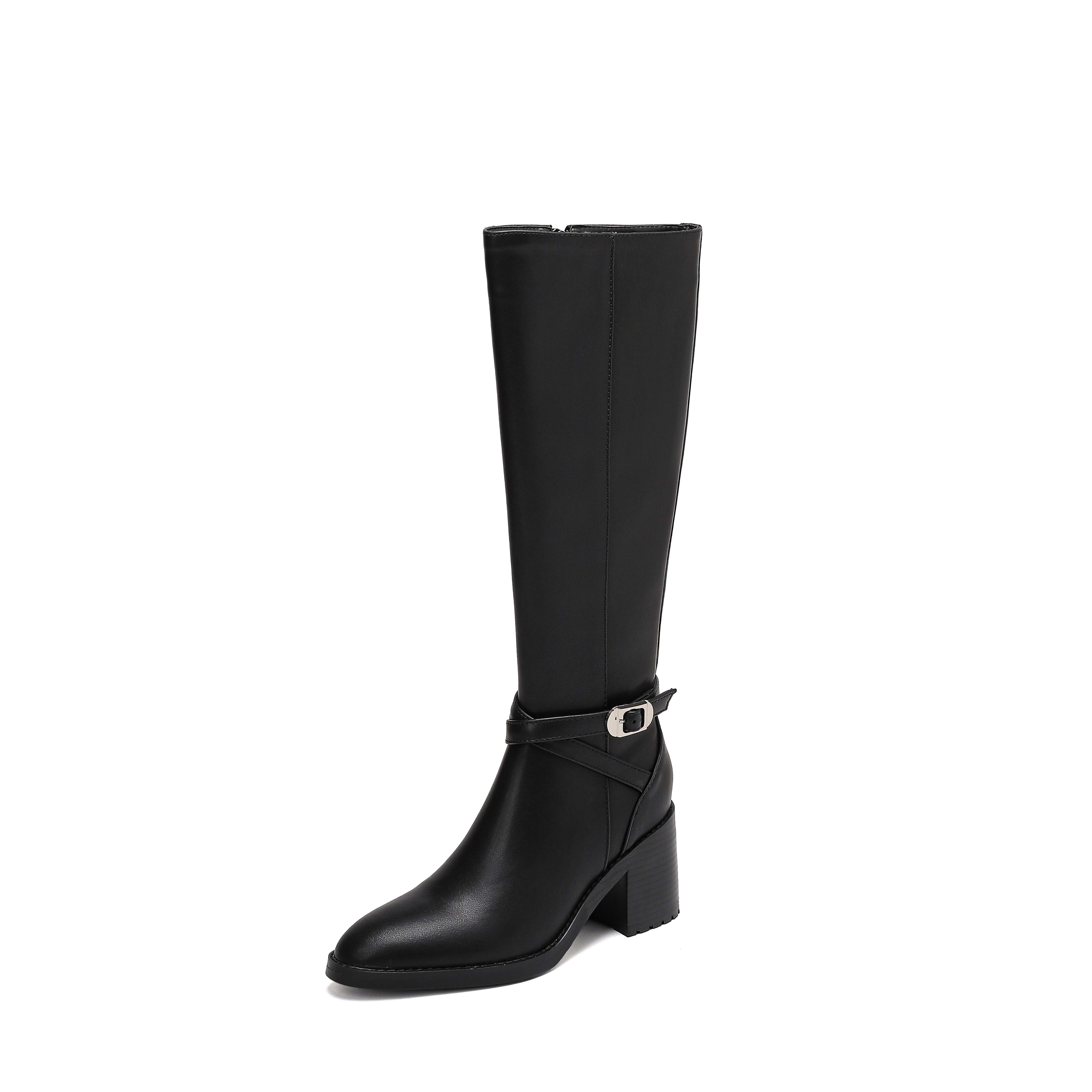 

Krazing Pot Осенне-зимняя обувь из коровьей кожи с натуральным лицевым покрытием, на толстом каблуке, большой размер 46, кожаные женские сапоги с металлической пряжкой, сохраняющие тепло 41