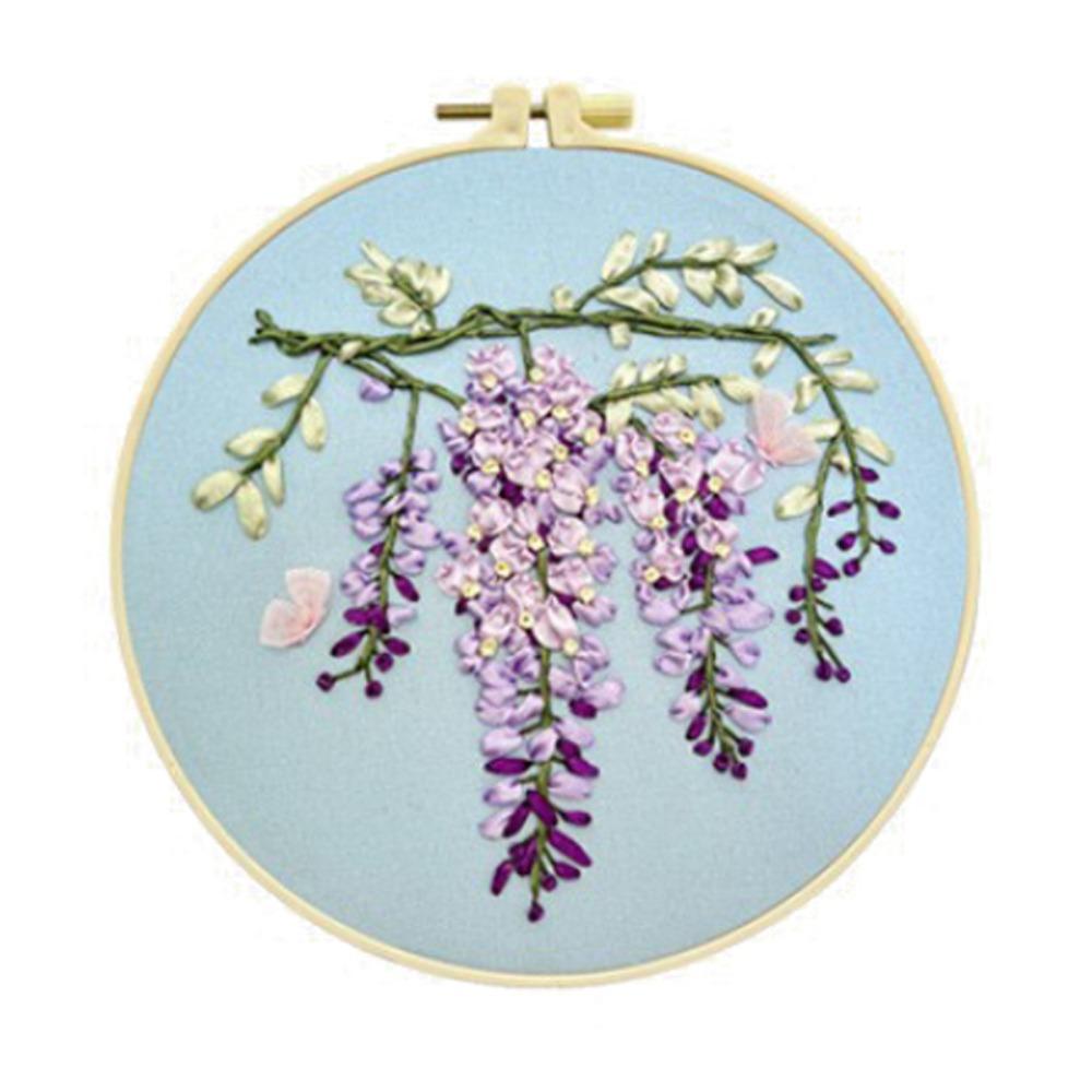 Floral Patterns Flower Ribbon Embroidery Kit Colorful Embroidery Set Cross Stitch Set Beginner