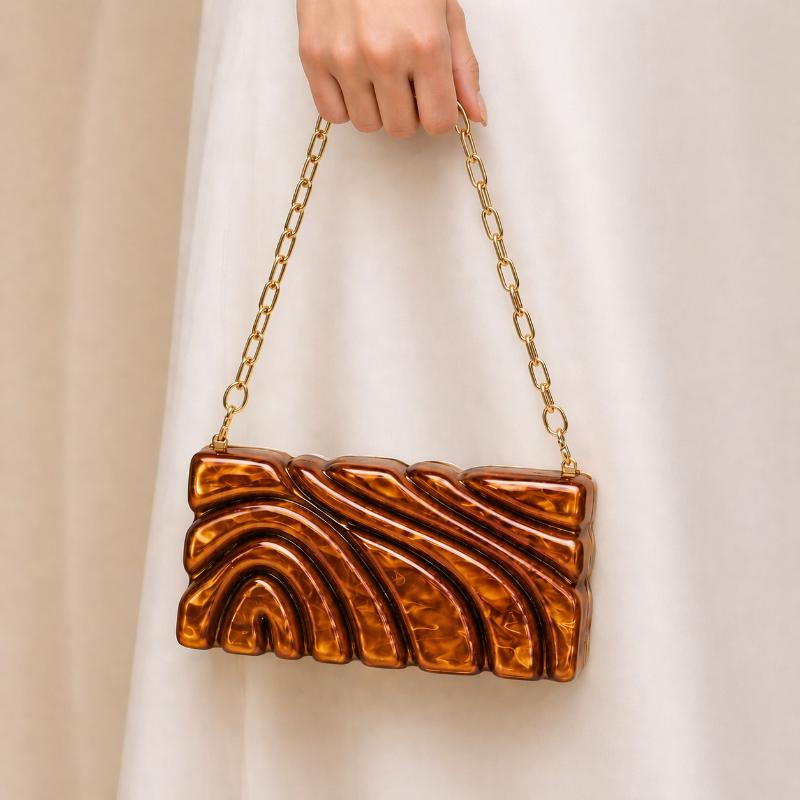 

Clutch Fashion Evening Party Shoulder Handbag Shell New Wedding Acrylic Crossbody Bag Vip Luxury Women Trend Bags Designers 22x8x12cm коричневый