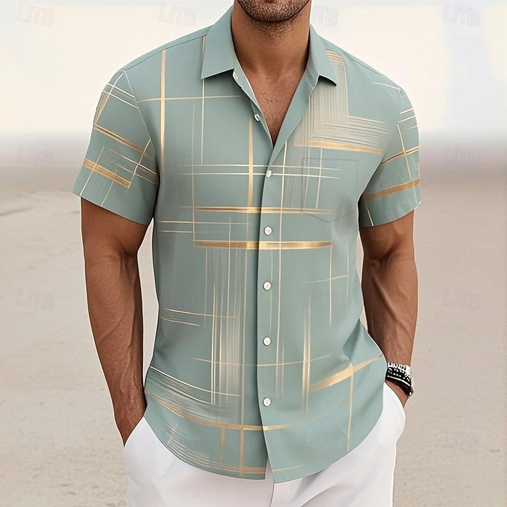 Men's Geometric Gradient Line Shirt Summer Shirt Button Up Shirt Short Sleeve