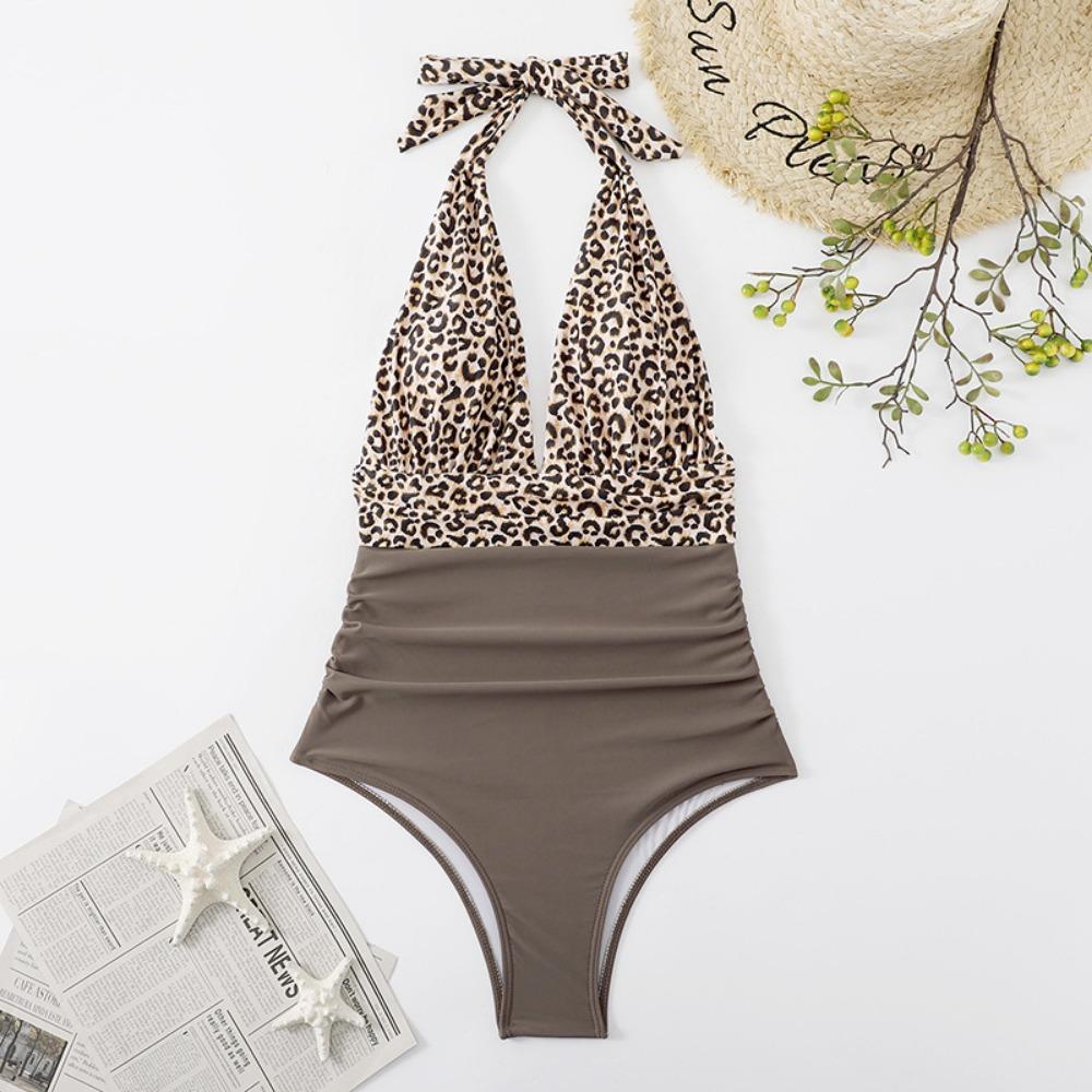 

Купальник женский цельный халтер сексуальный консервативный прикрывающий живот купальник бикини с перекрестными линиями XXL