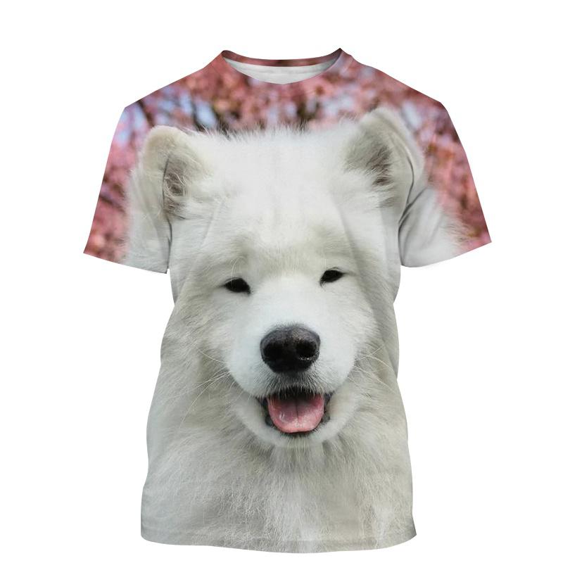 Neues Casual T-Shirt für Herren, Damen, Kinder 3D-Druck Niedliches Tier Hund Samojede Muster Atmungsaktiv Leicht Sommer Sport Oberteil