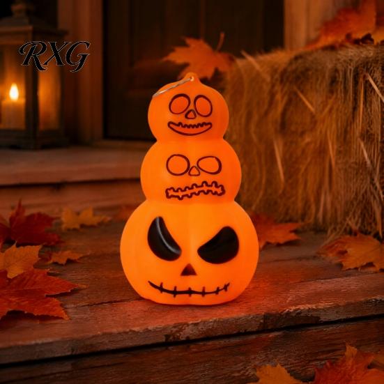 Pumpkin Table Lamp Halloween Stacking Light, LED Light-up Decoration for Festival Party, Glowing Hanging Ornament with Metal Ring Horror Light