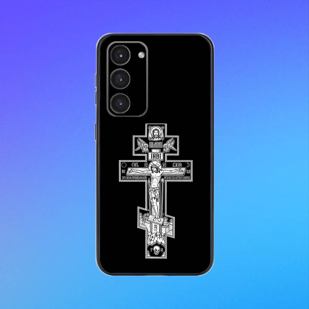O-Orthodox Cross Icon Phone Case For Samsung A73,A72,A71,A70,A53,A52,A51 Black Soft Case