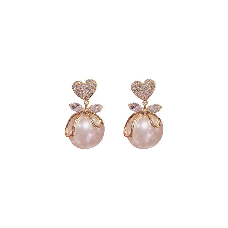Korean Fashion Versatile New Peach Heart Big Pearl Earrings Product Temperament Elegant Earrings Women