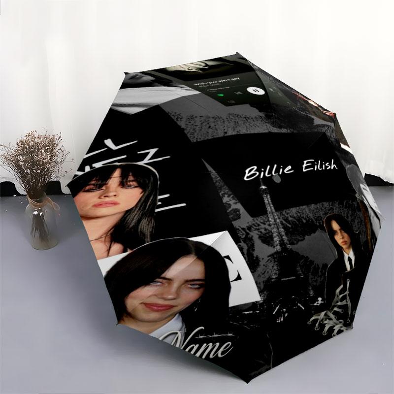 1 PC Automatic Folding Umbrella - Billie Eilish Custom Name Pattern, Portable & Foldable Design with 8 Ribs, Christmas Birthday Gifts