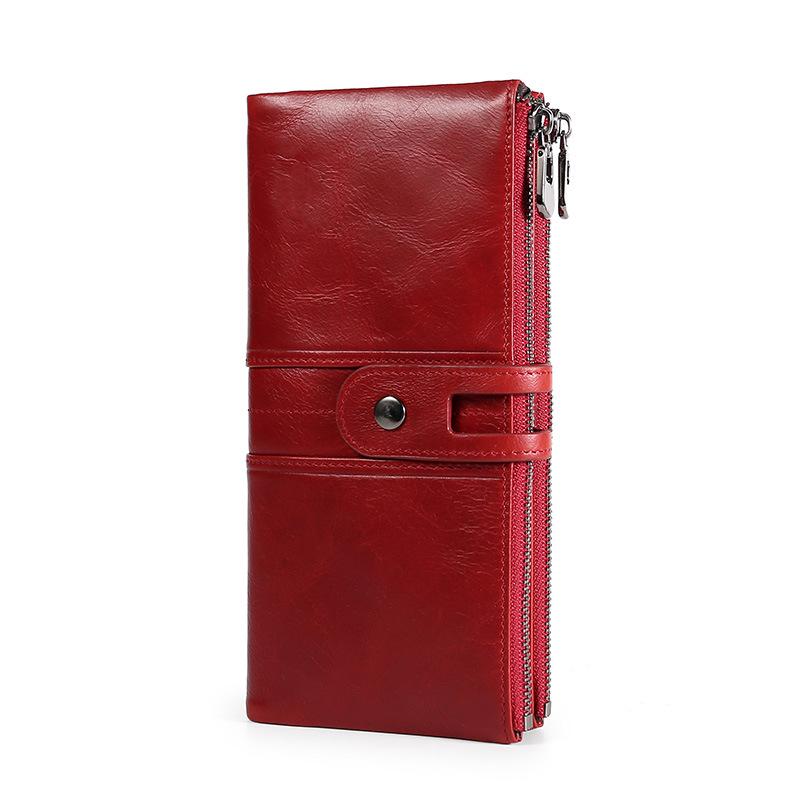 

RFID Защита от кражи Мужской и женский длинный кошелек из натуральной кожи и зажим для денег красный