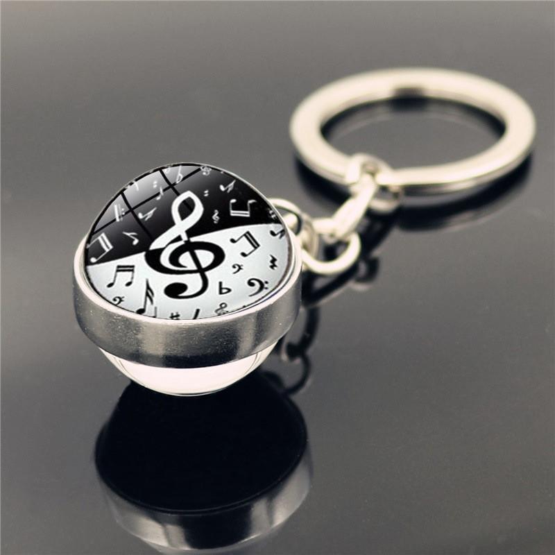 Elegant Drum Pattern Keychain With Dual Glass Ball Pendant Perfect Music Enthusiast Gift