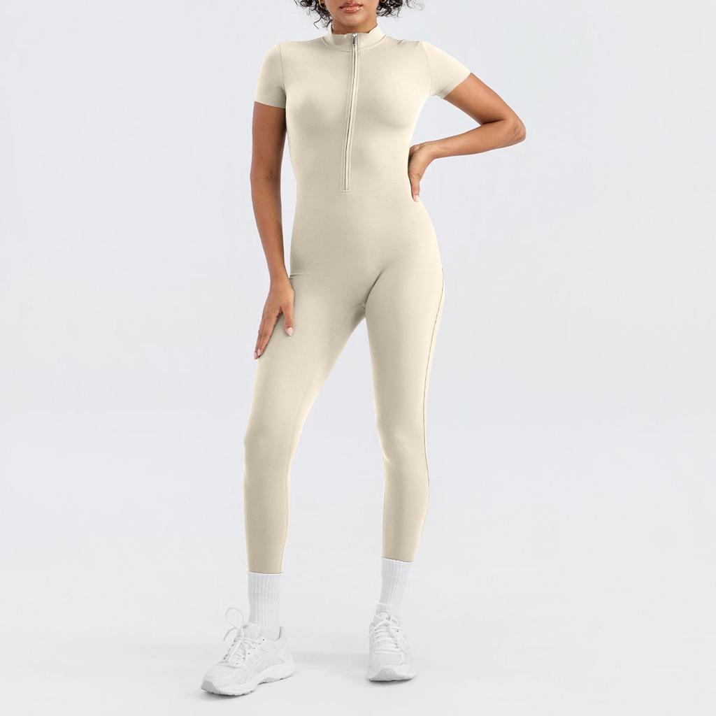 European and American Women's Quick-Dry Nude Jumpsuit: Zipper One-Piece Yoga & Sports Fitness Outerwear