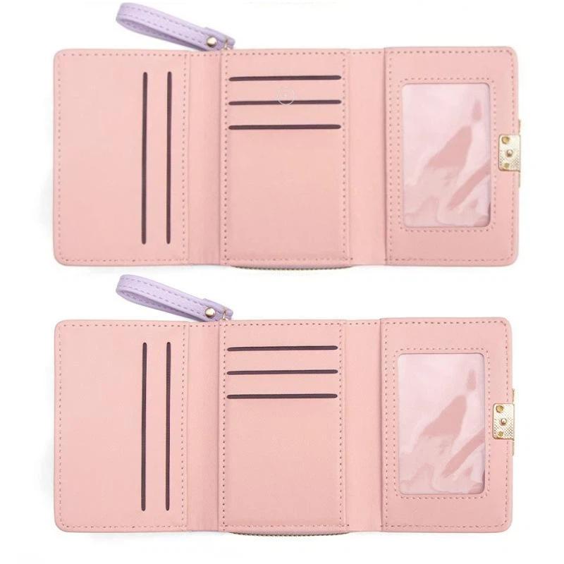 Pu Leather Short Wallet With Cat Buckle Heart Embroidery For Teen Girls Daily Use Casual Shopping