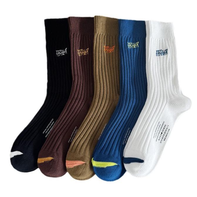 Cityboy Thick Ribbed Embroidered Mid-Calf Socks - Shawn Yue Style, Trendy Korean Cotton Couple's Socks