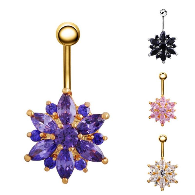 Women Elegent Sexy Flower Belly Button Navel Ring Body Piercing