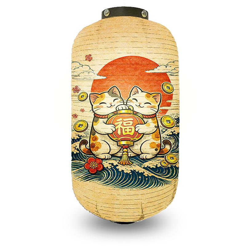 Japanese Style Lantern Japanese Hanging Happy-neko Lanterns Cloth Long Traditional Restaurant Bar Hotel Festival Decoration