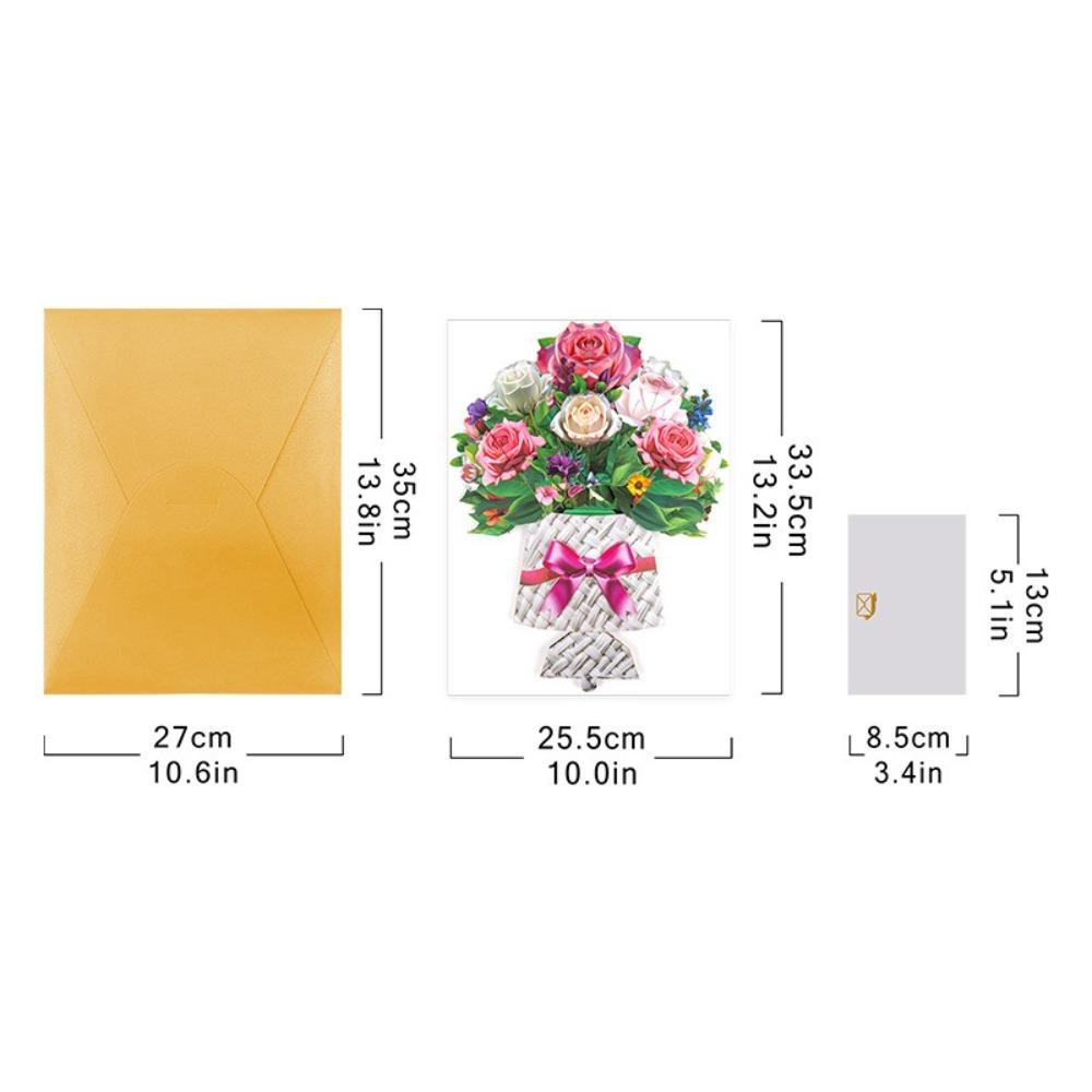 1 Set 13.8inch Holiday Cards Bouquets Foldable Party Invitation Cards Three-dimensional Large Display Tables Handmade Card Gifts