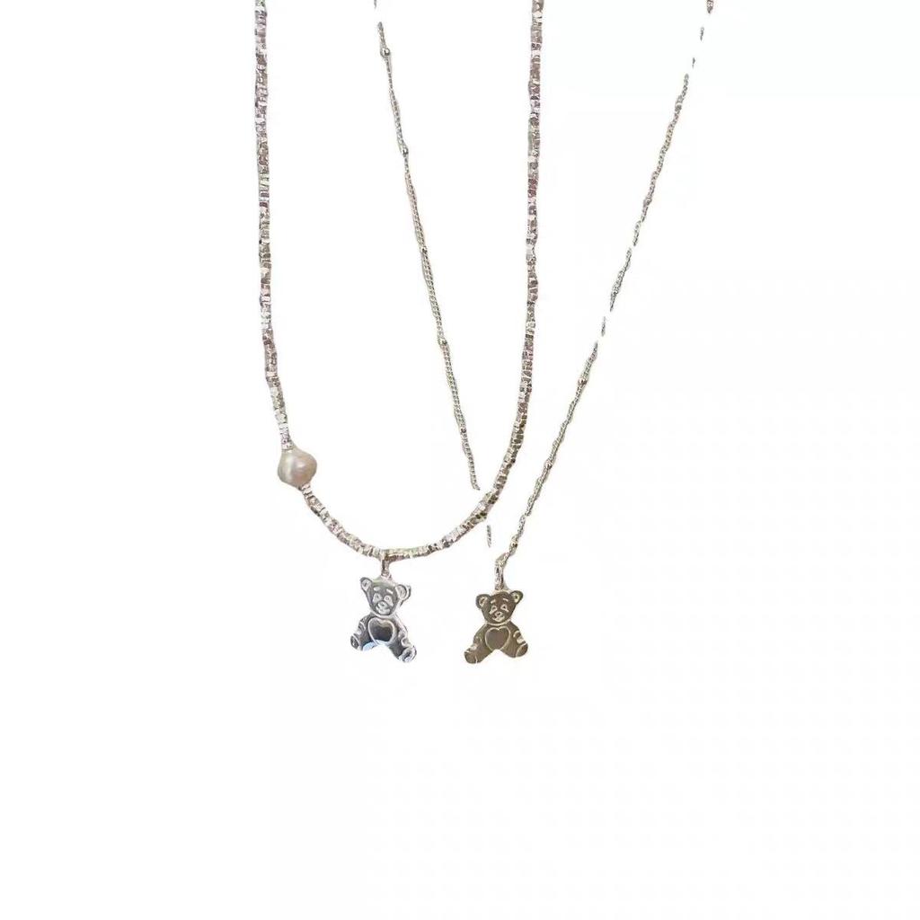 Su Chuang S925 Sterling Silver Little Bear Necklace with Freshwater Pearl - New Style Luxury Clavicle Chain