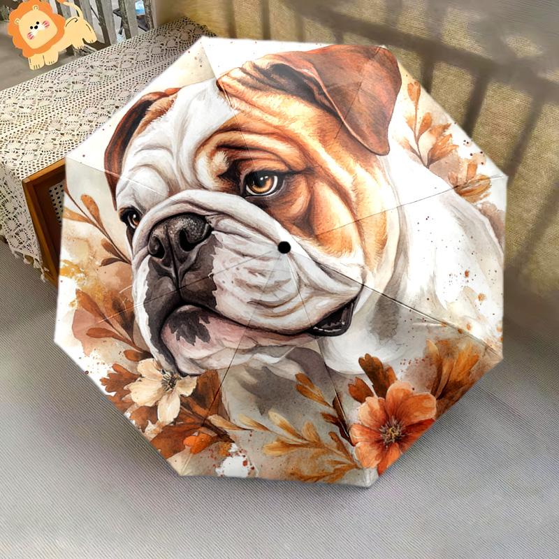 1 Pezzo Ombrello Pieghevole Automatico - Fantasia Floreale Bulldog, Design Portatile e Pieghevole con 8 Stecche, Regali di Natale e Compleanno