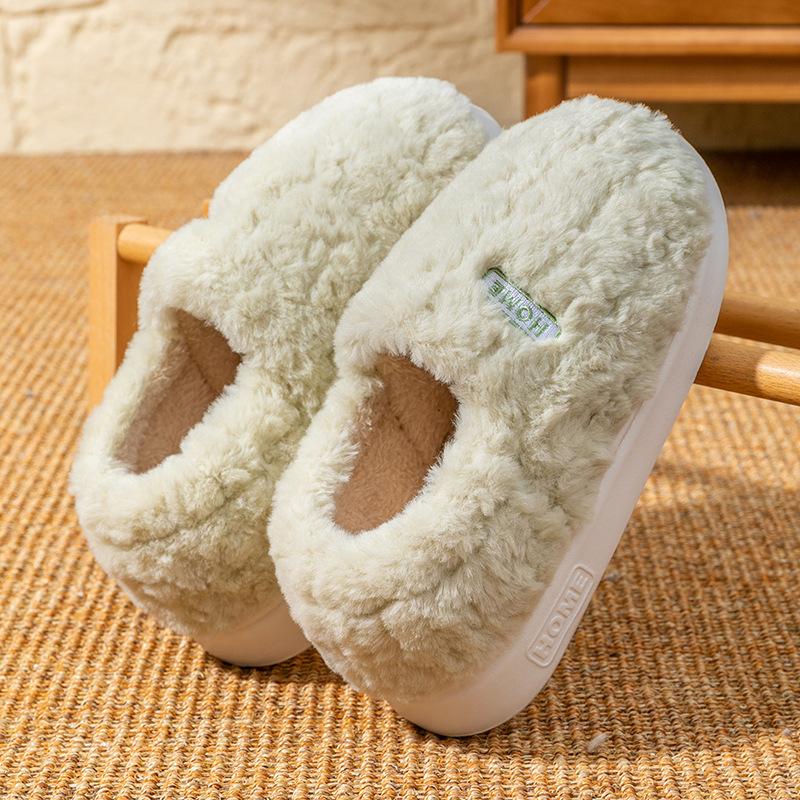 Root cotton slippers women's autumn and winter home indoor bedroom warm feet velvet thick-soled couple hair shoes