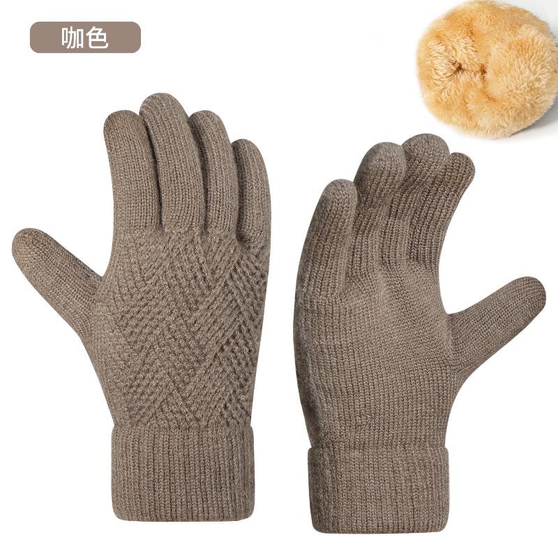 Double gloves men's fleece warm thickened autumn and winter cold outdoor knitting warm