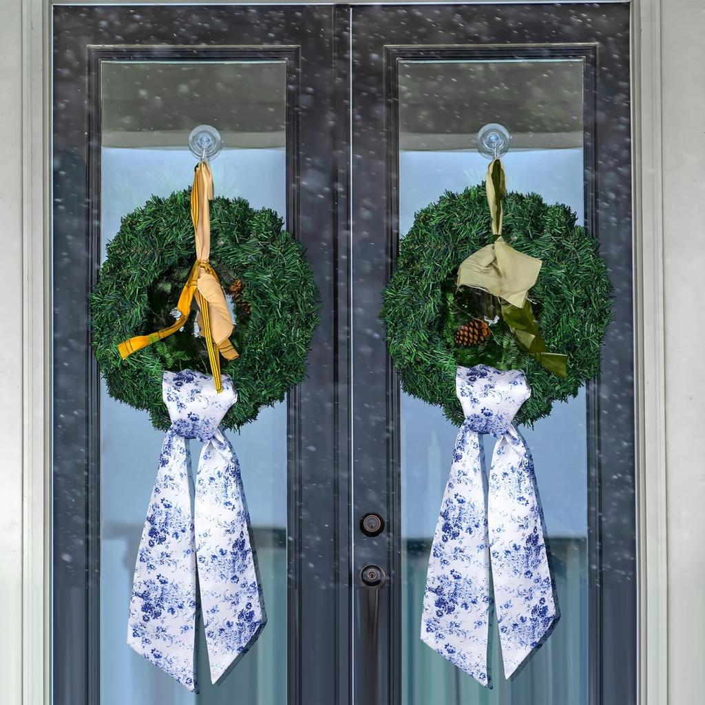 2 Pcs Wreath Sash for Front Door Reversible Chinoiserie Wreath Sash Accessories Decor for Monogram Garland Ribbon Porch Indoor Outdoor Home Party