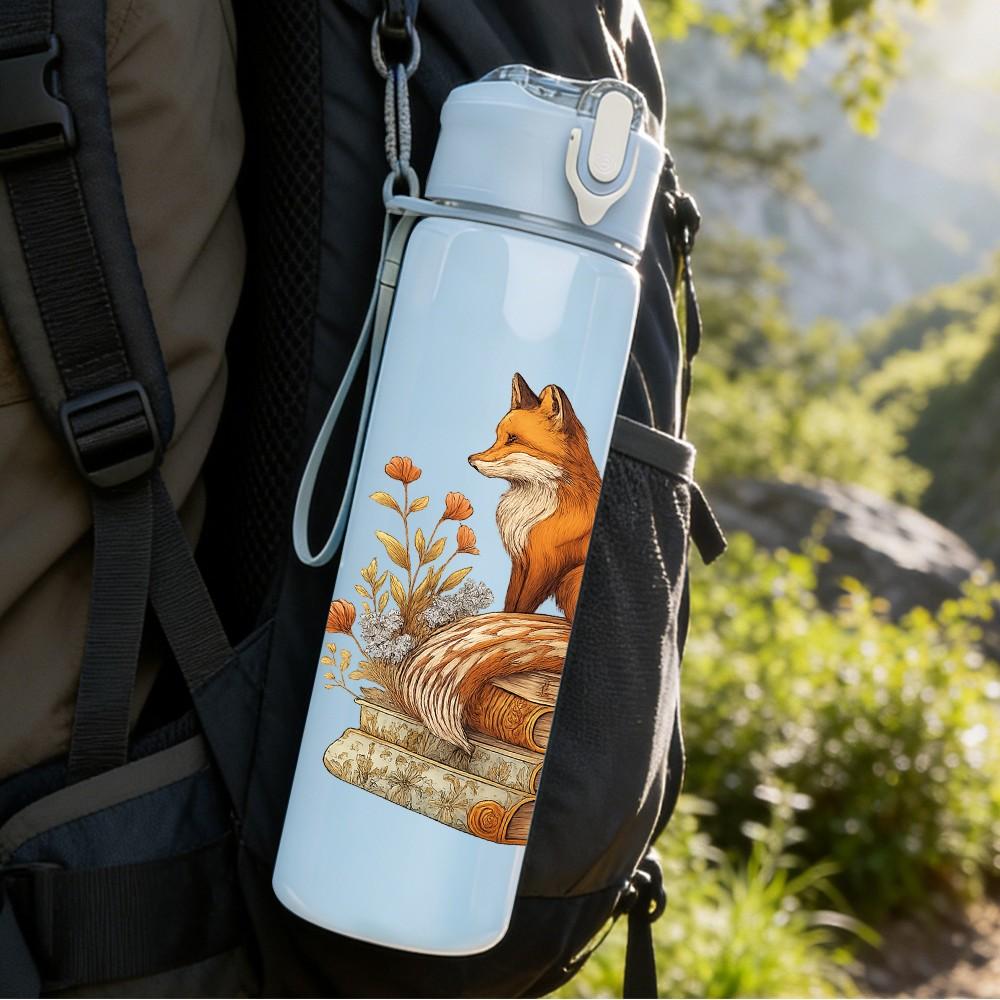 1PC Bush Squirrel Illustration 750ml Color Plastic Sports Water Bottle Leakproof Flip Straw Lid Suitable for Sports Office Home Use
